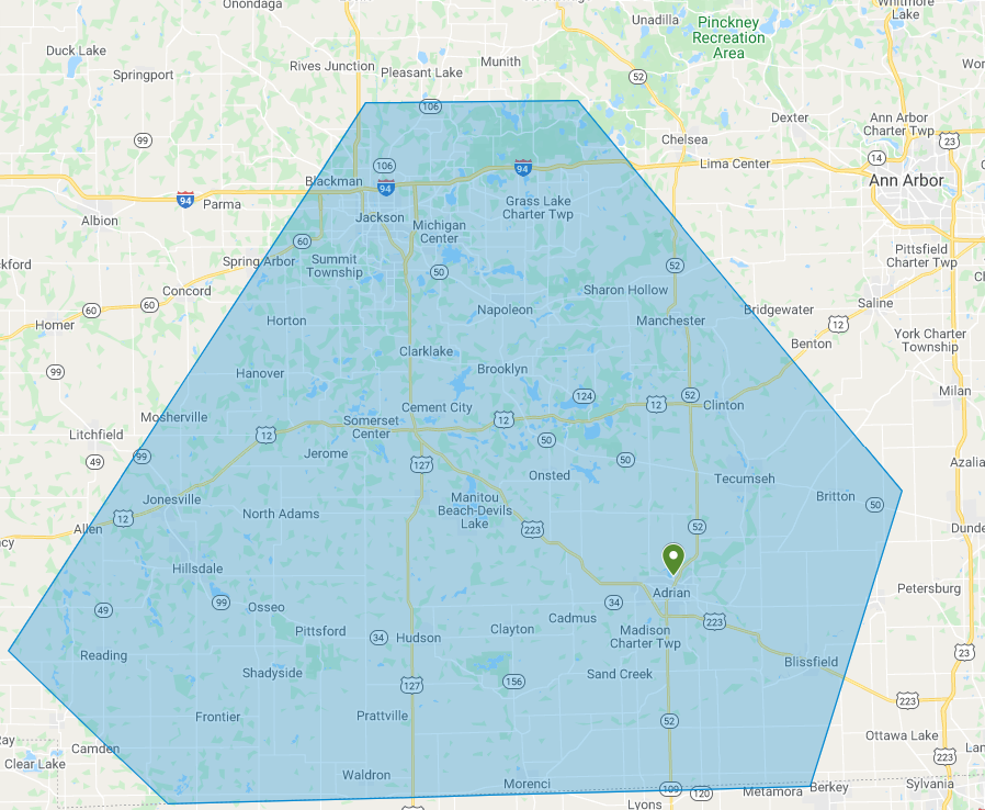 Adrian Service Area Map