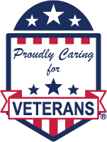 A badge about proudly caring for veterans.