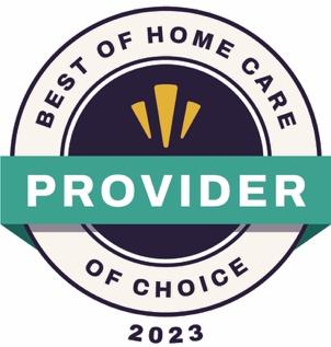 A badge for best of home care provider of choice 2023.