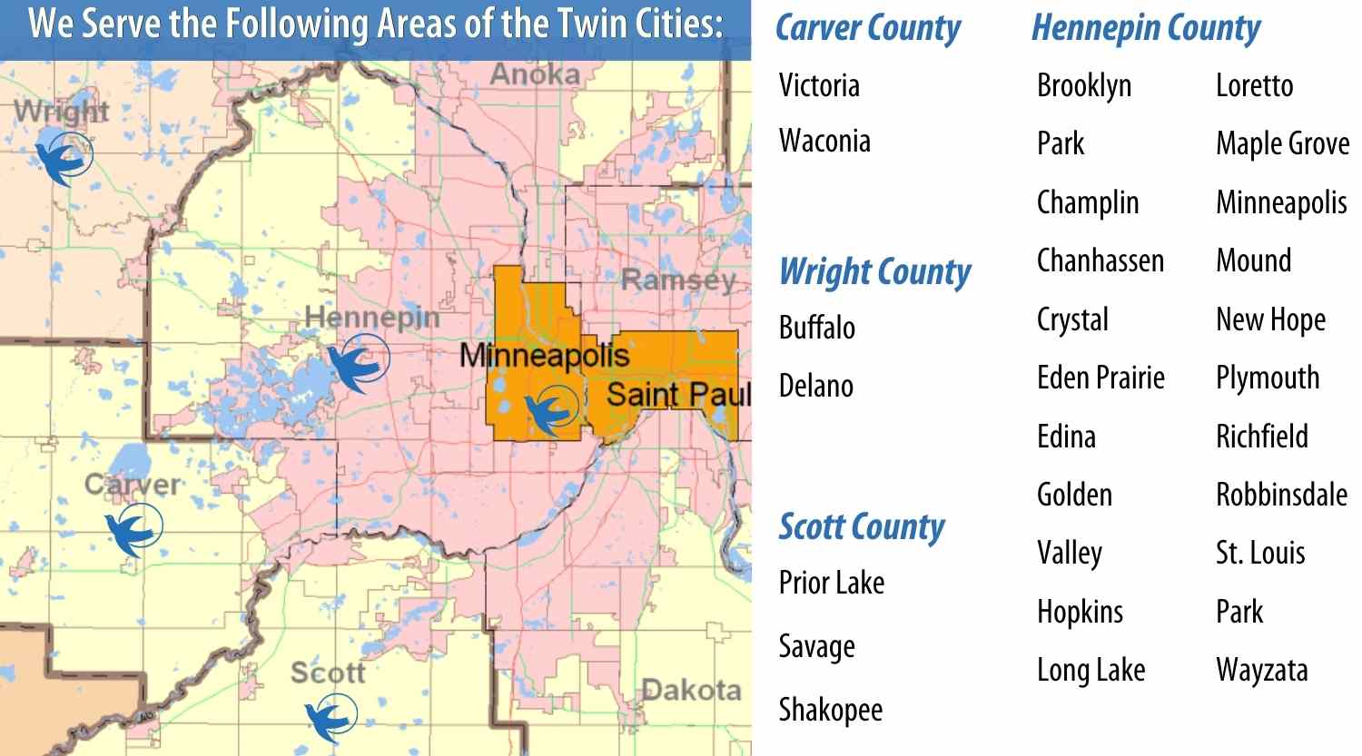 Twin Cities Areas We Serve