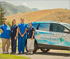 Caregivers standing outisde the Visiting Angels, Tooele, UT office. Visiting Angels West Salt Lake City, UT service Tooele, UT, Grantsville, UT, Stockton, UT, Salt Lake City, UT, Bingham Canyon, UT, Herriman, UT and West Jordan, UT.